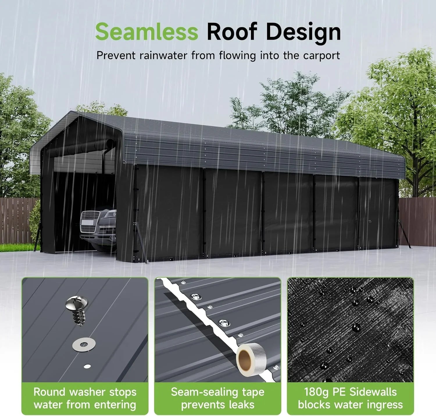 Abri d'auto en métal robuste de 10'x15', abri de garage extérieur avec cadre plus lourd