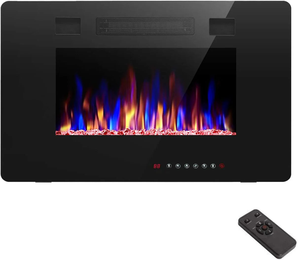 Cheminée électrique encastrée et murale R.W.FLAME 60 po, silencieuse, compatible avec les montants de 2 x 6 po, télécommande avec minuterie, écran tactile, couleur et vitesse de flamme réglables, 750-1500 W