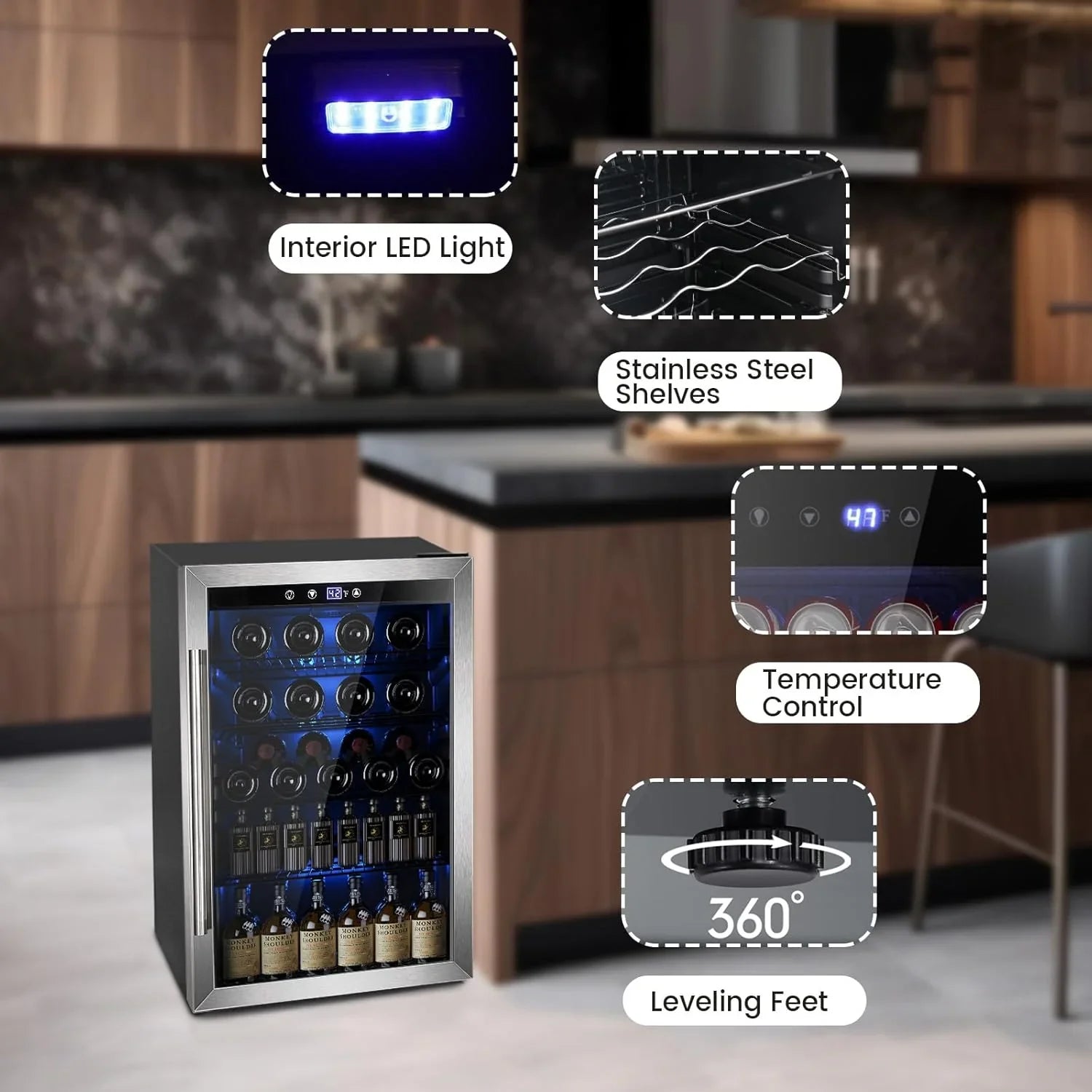 Mini-réfrigérateur 130 canettes, 3,2 pi³, pour boissons, sodas, vin, bière, température réglable pour le bureau et la maison.