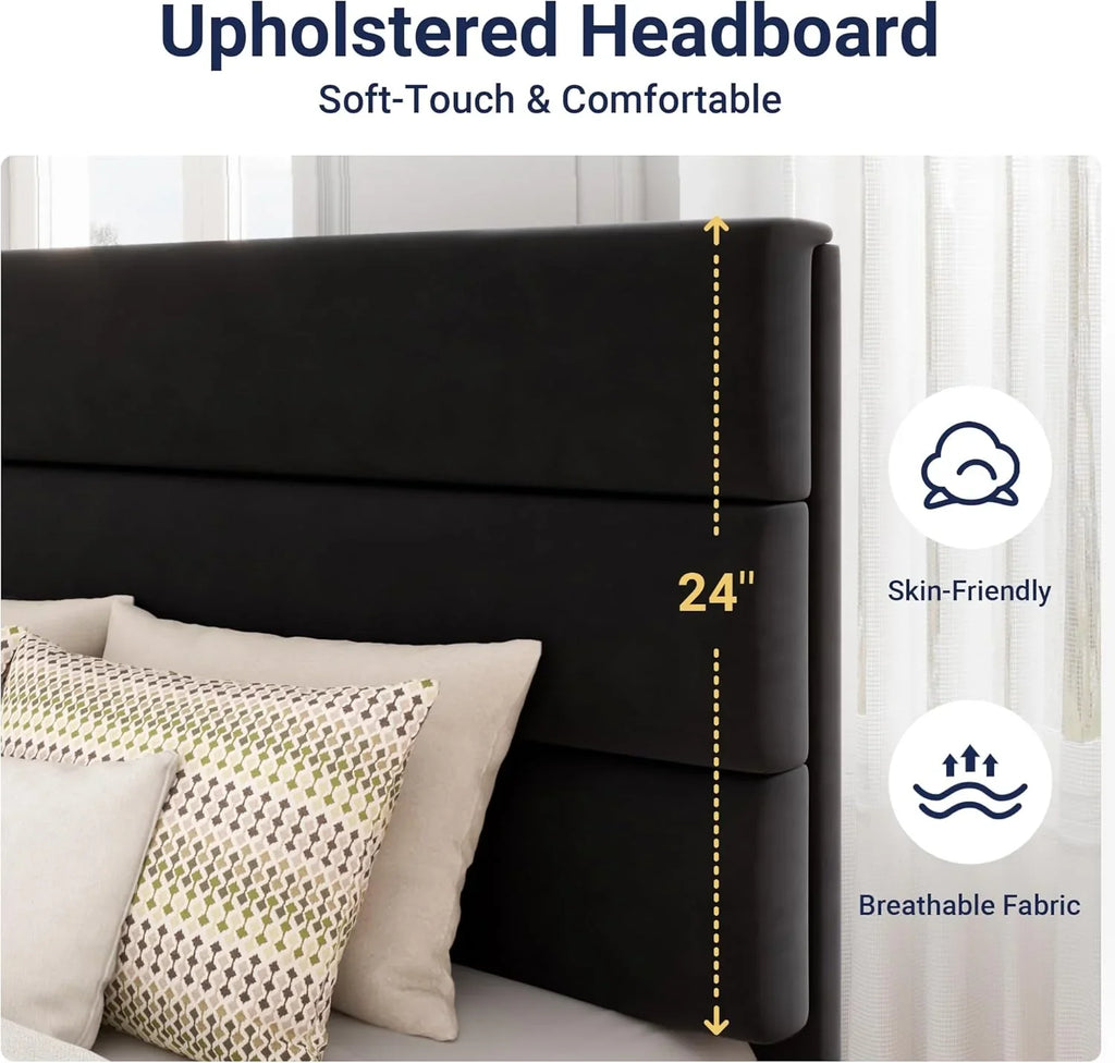 Cadre de lit plateforme Allewie King size avec tête de lit et planches rembourrées en velours