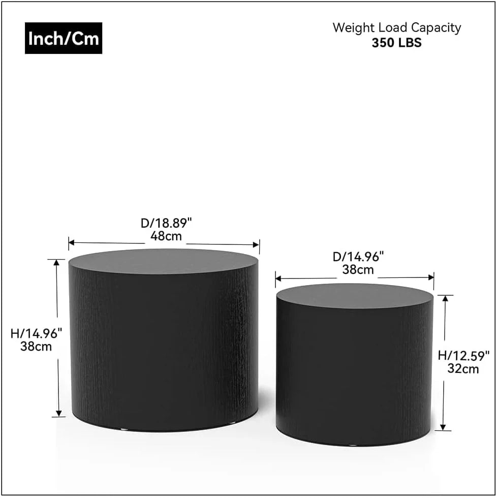 Lot de 2 tables basses gigognes, table basse ronde moderne avec pieds antidérapants, tables d'appoint circulaires en bois de noyer