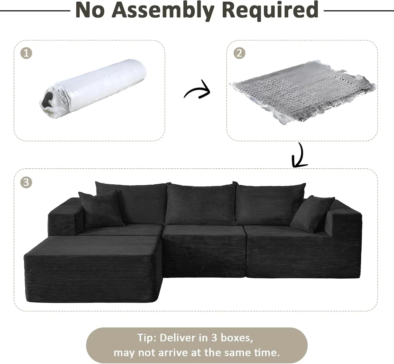 Cloud sofa with L-shaped lounge chair, modern modular sofa with deep seats