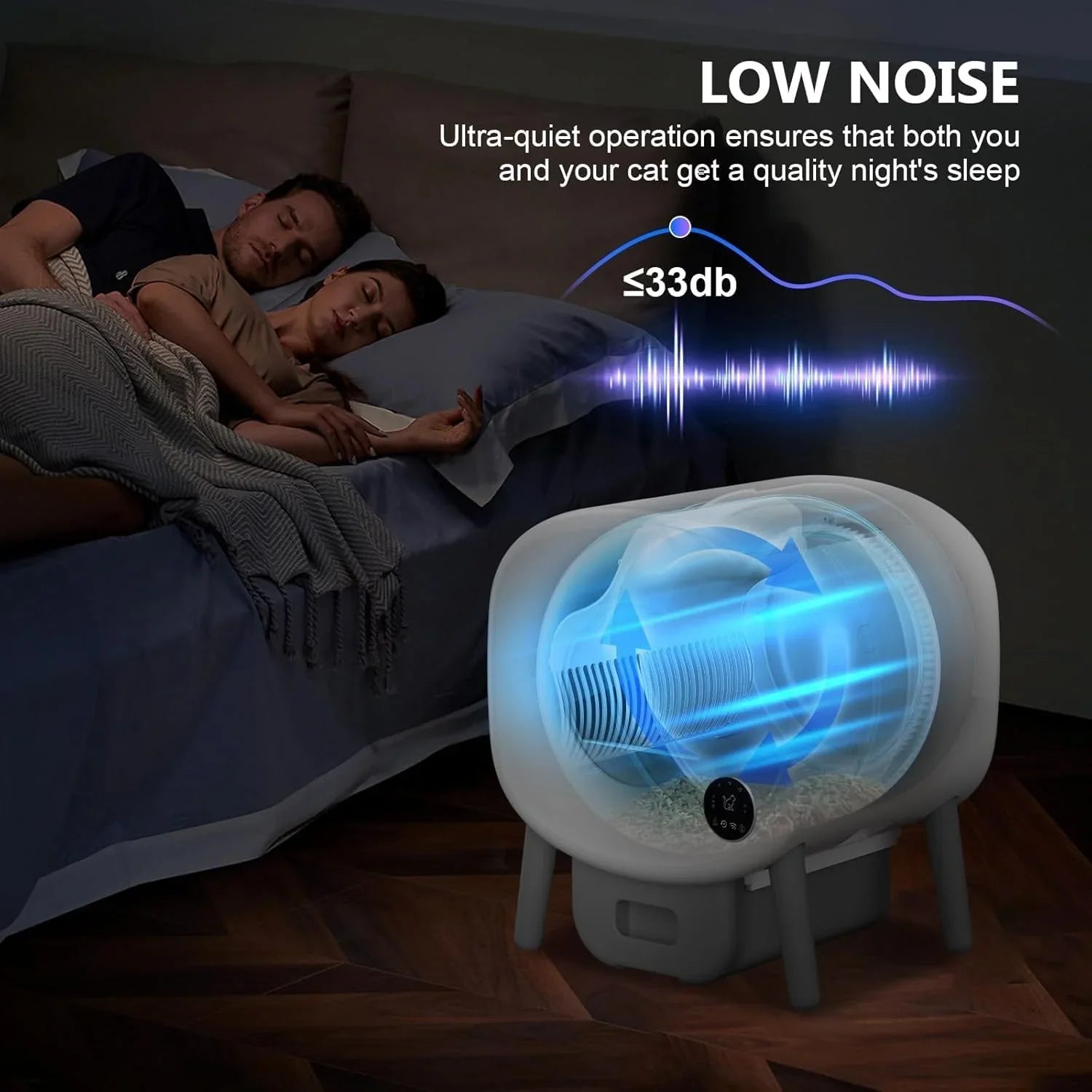 Bac à litière autonettoyant, grande capacité, automatique, contrôle par application, protection de sécurité, 2 rouleaux de sacs poubelles