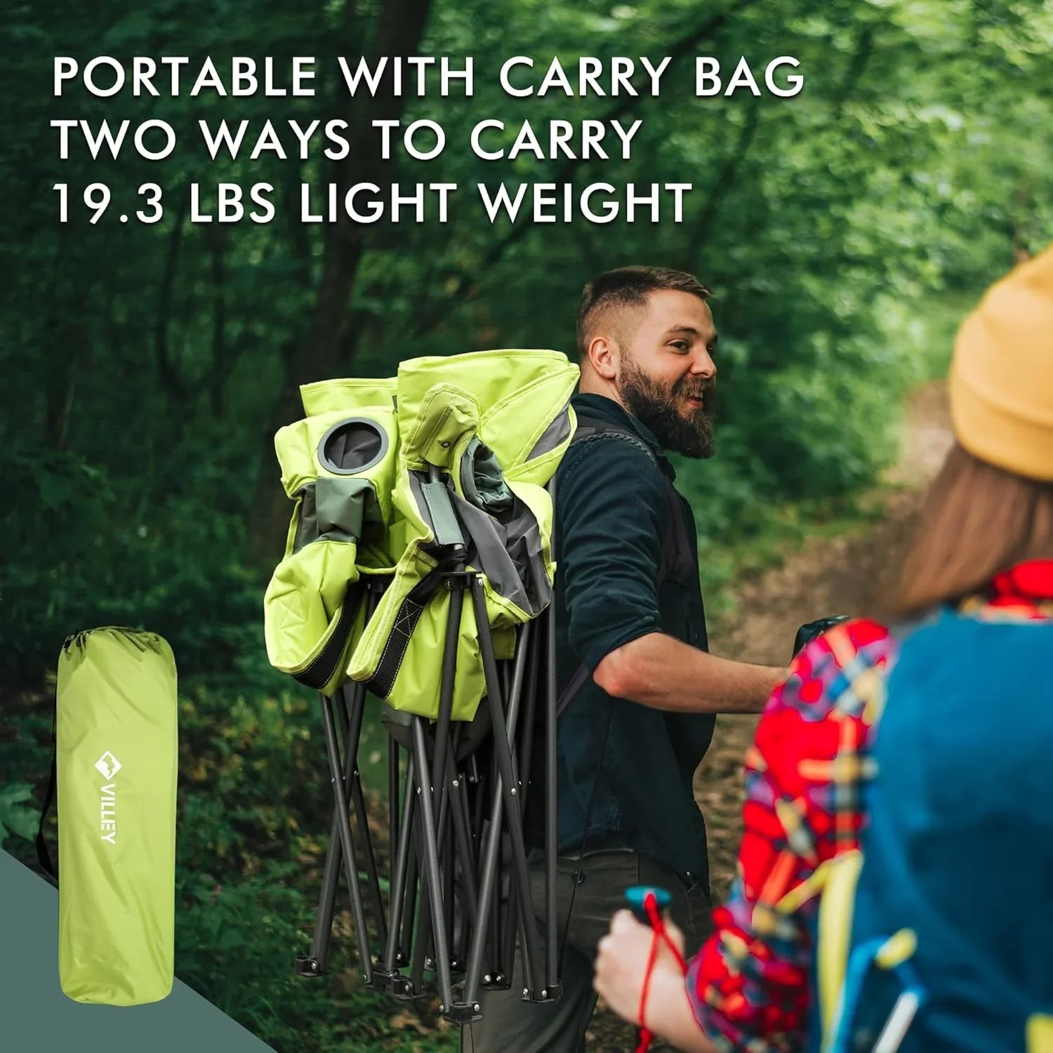 Chaise de camping double (avec sac isotherme), causeuse extra large, canapé de camping rembourré robuste, chaise pliante portable