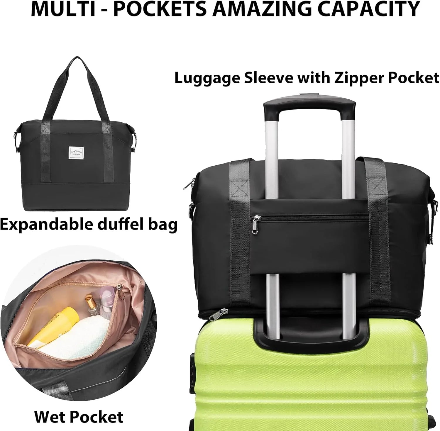 Ensemble de bagages LONG VACANCES 6 pièces : valise cabine rigide en ABS et PC, roulettes pivotantes et fermeture éclair YKK, cadenas TSA