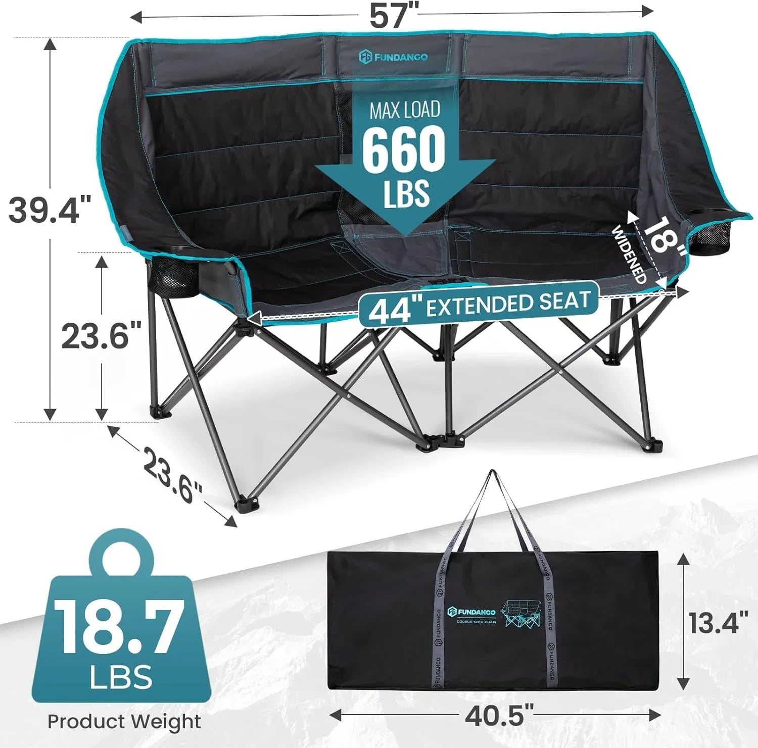 Chaise de camping double avec glacière Chaise de camping pliante extra large pour 3 personnes avec capacité de charge de 1 000 livres