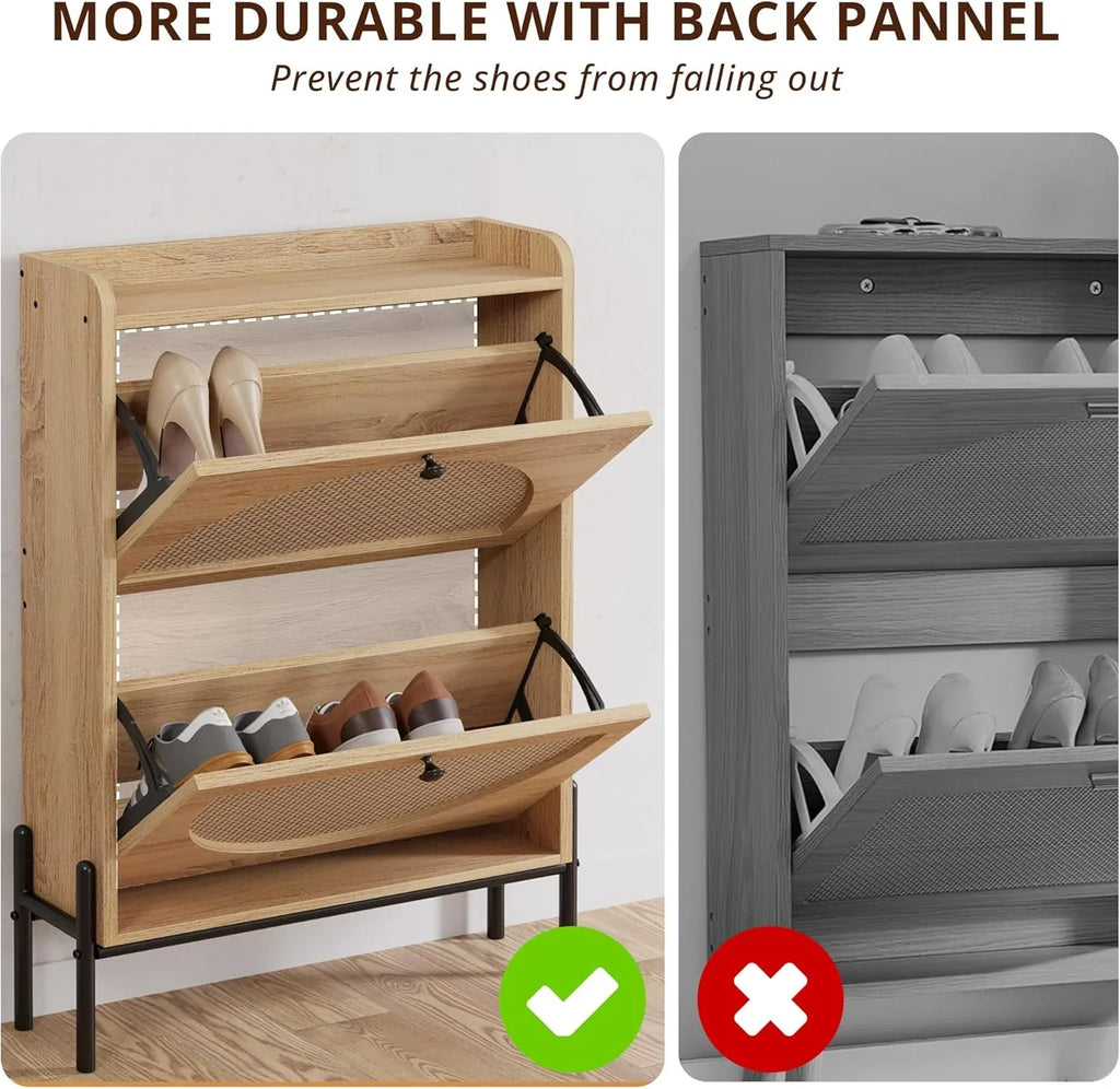 Meuble à chaussures IRONCK avec 2 tiroirs rabattables, meuble de rangement à chaussures indépendant en bois