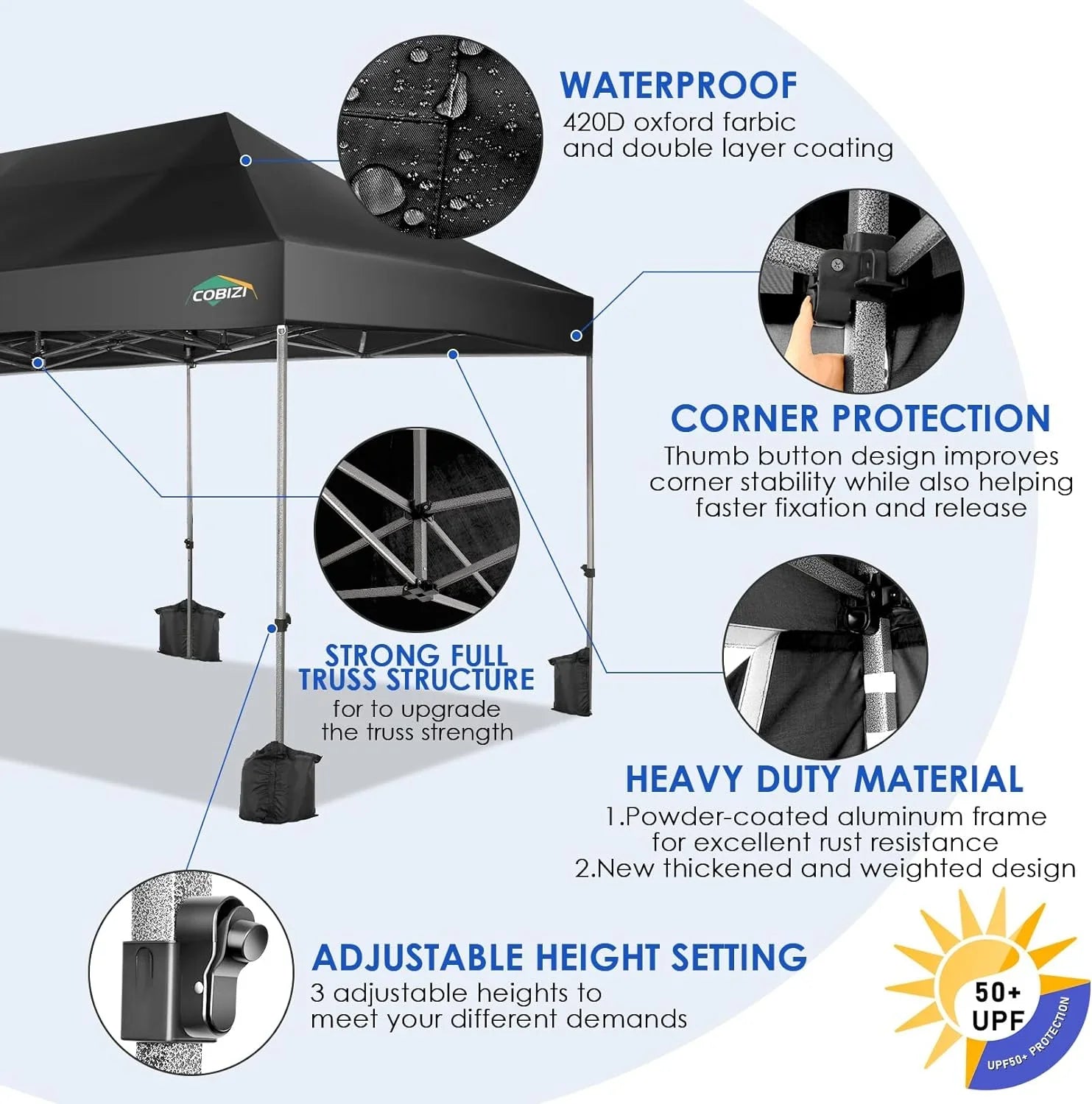 Tente pop-up robuste COBIZI 10x20 avec 6 parois latérales, facile à installer