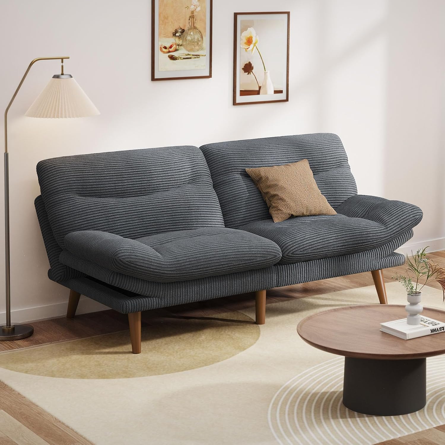 Canapé-lit futon convertible, canapé-lit futon inclinable en velours côtelé de 66 pouces pour petits espaces, salles de jeux ou bureaux