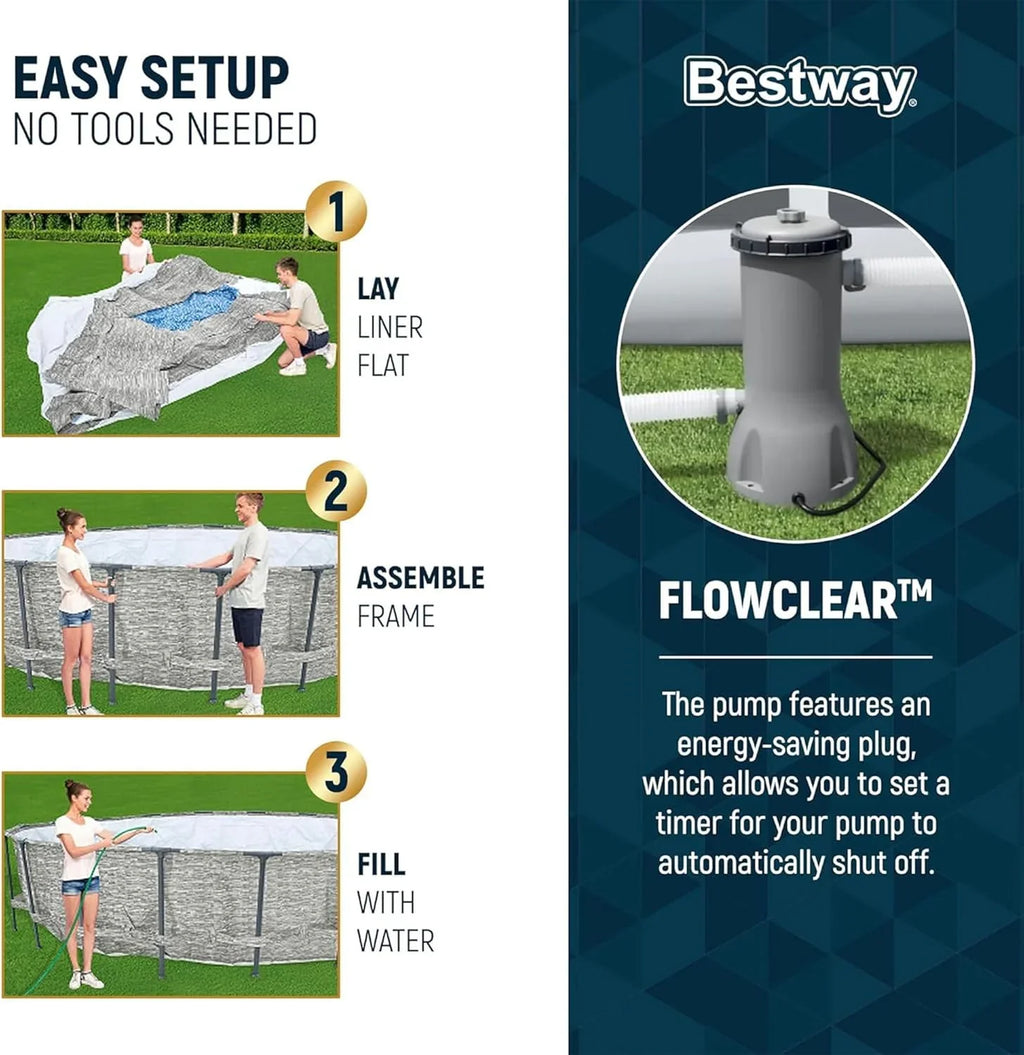 Piscine hors sol extérieure ronde Steel Pro MAX de 4,2 m x 122 cm avec cadre métallique et pompe de filtration de 1 000 litres, échelle et bâche