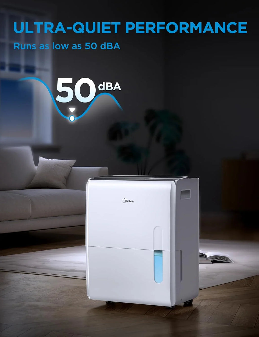 Déshumidificateur Midea de 4 500 pi² avec pompe, certifié Energy Star, 50 pintes