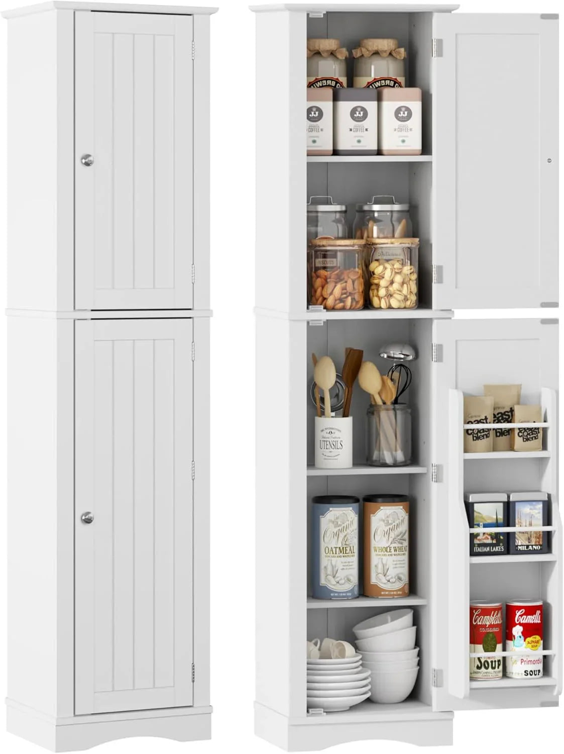 Armoire de rangement haute, meuble de rangement indépendant, garde-manger de cuisine en bois avec 4 portes et 5 étagères, organiseur de placard de 72 pouces
