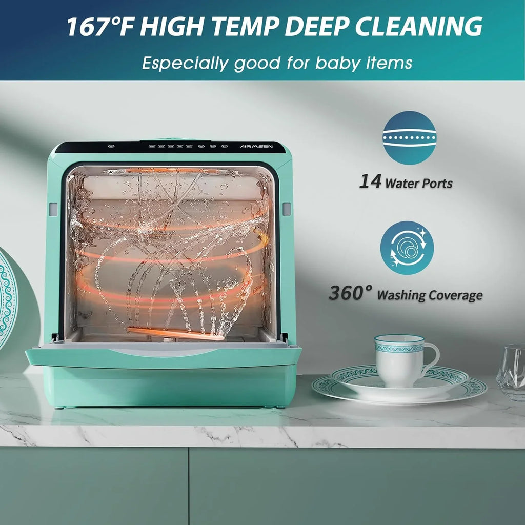 Lave-vaisselle de table portable AIRMSEN, mini lave-vaisselle à 5 programmes de lavage