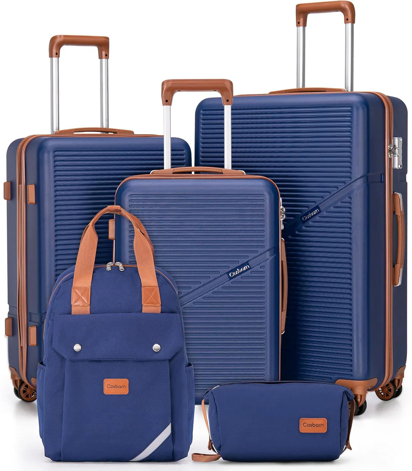 Ensemble de 5 valises à roulettes pivotantes, valises rigides en ABS avec serrure TSA, valise de voyage légère et étanche, unisexe, gris