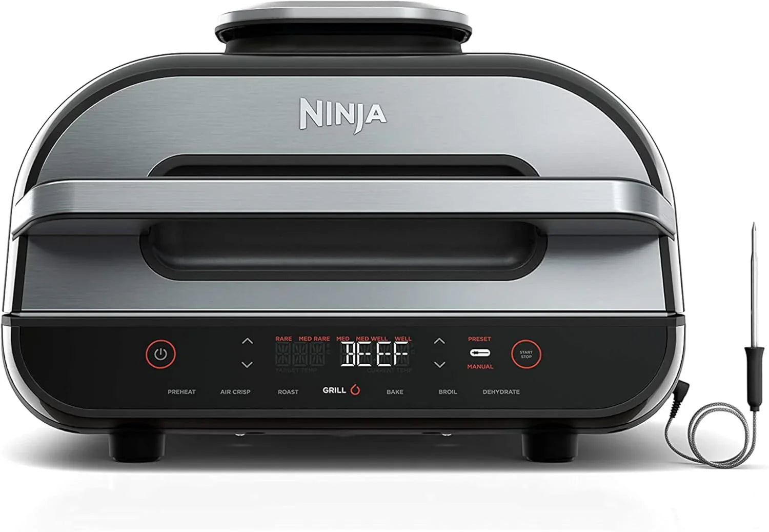 Gril d'intérieur Ninja Foodi Smart XL 6 en 1 avec friture à air, cuisson au four, rôtissage, grillage et déshydratation, thermomètre intelligent