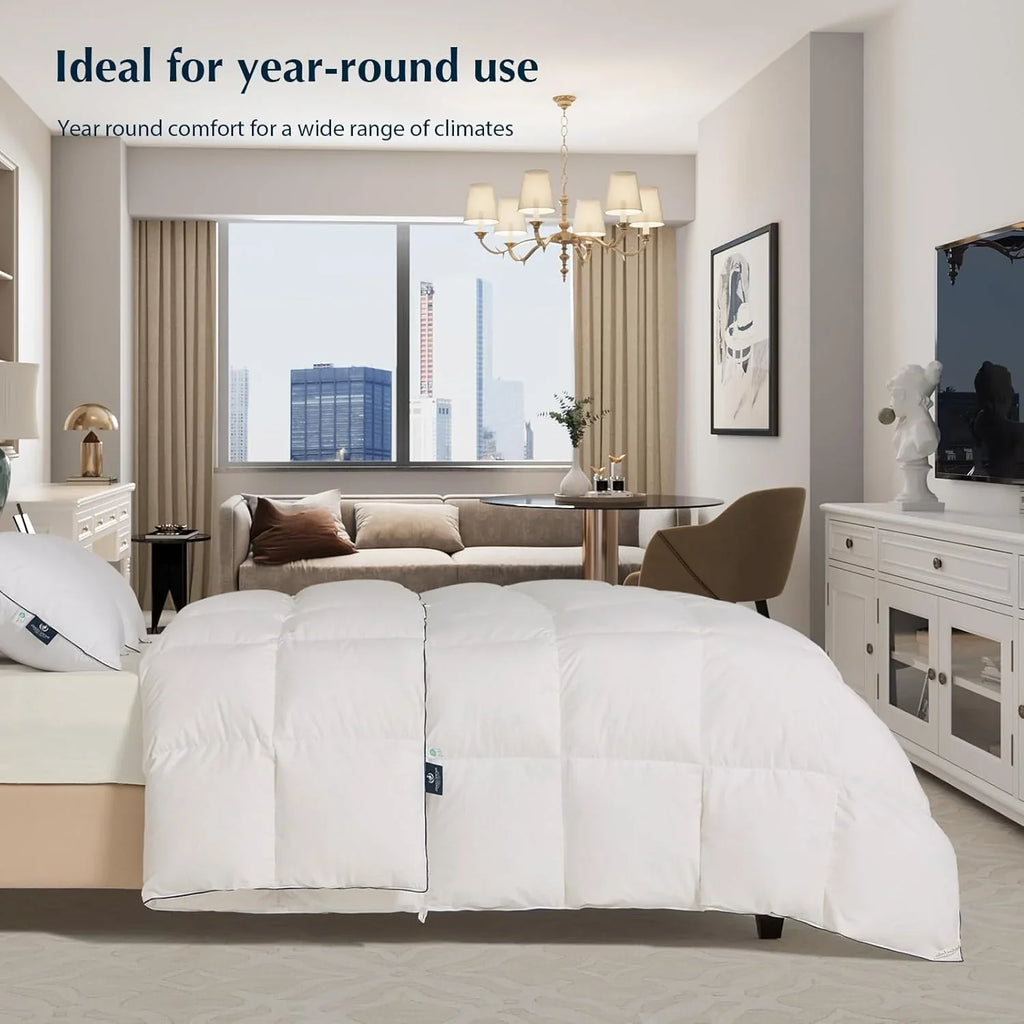 Couette en plumes d'oie taille queen, 100% coton, noyau de couette blanc super moelleux, doux et respirant