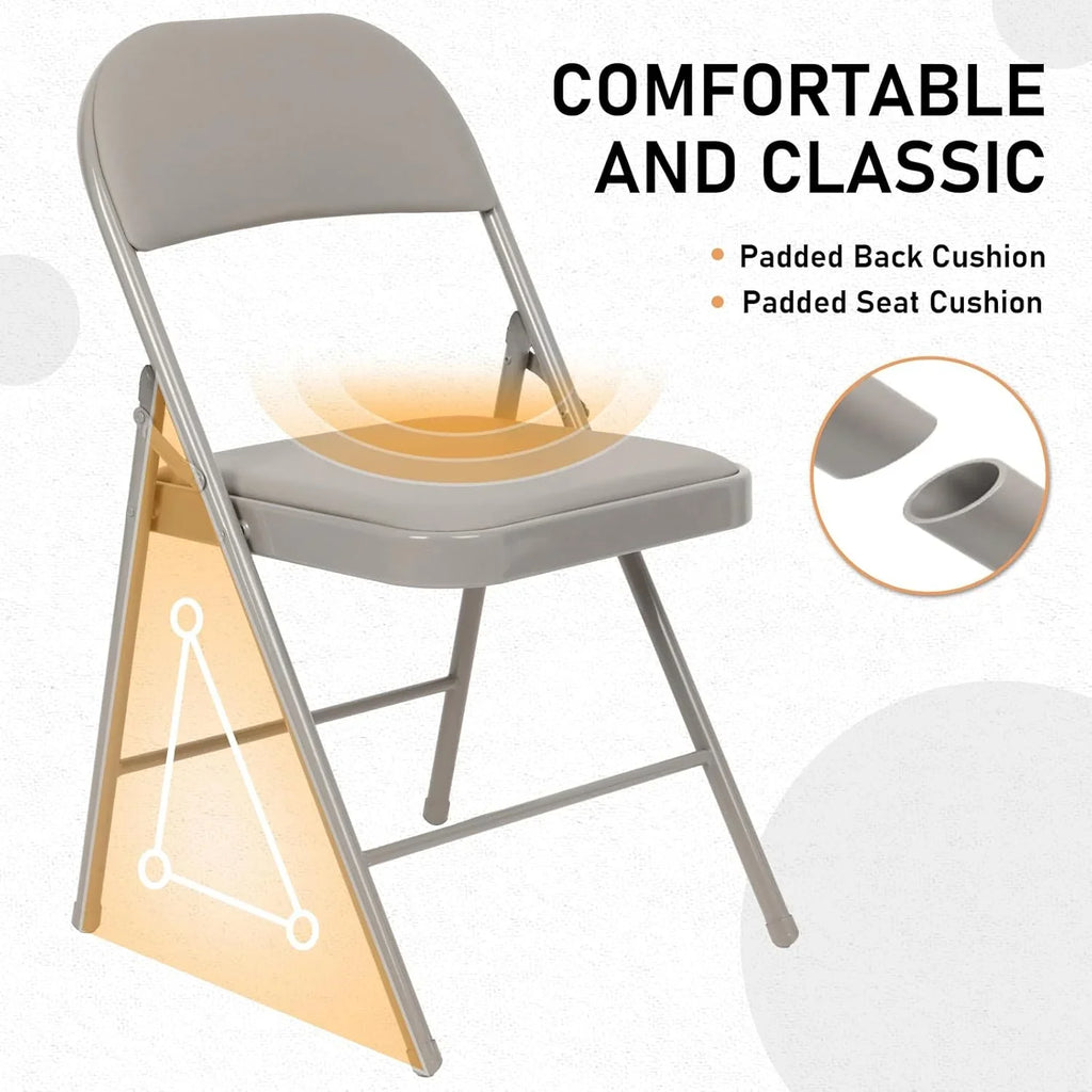 Lot de 6 chaises pliantes noires avec chaises en cuir pour événements intérieurs et extérieurs, chaises rembourrées pour bureau, mariage, fête