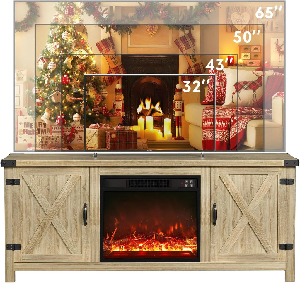 YESHOMY tv-meubel met open haard en twee schuifdeuren, opbergkasten voor tv's tot 65 inch en groter, entertainmentmeubel, mediameubel voor de woonkamer, 58 inch 