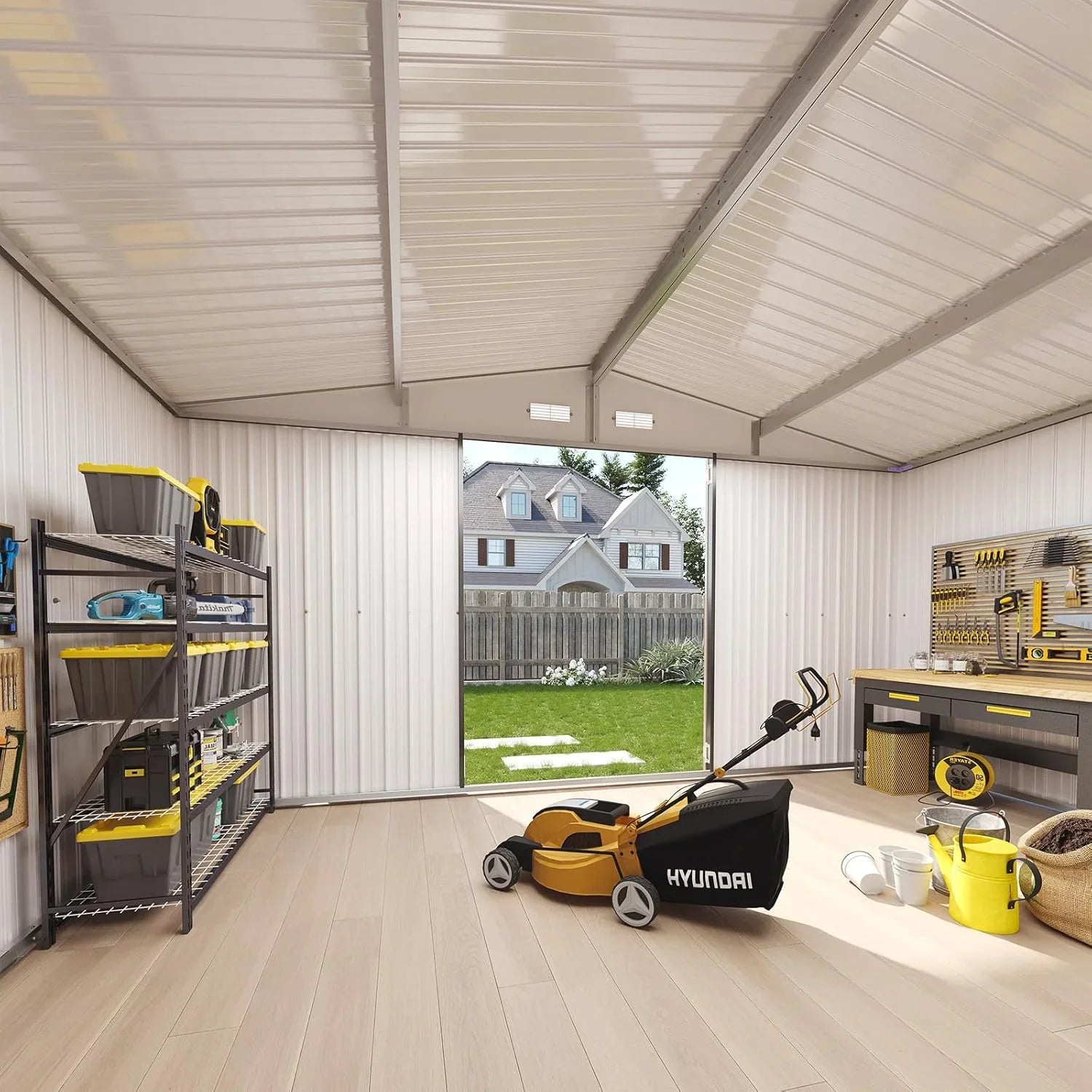 Abri de jardin en métal Aoxun 3,6 x 3 m, abri de jardin extérieur étanche, abri de jardin multifonctionnel en acier avec porte et serrure