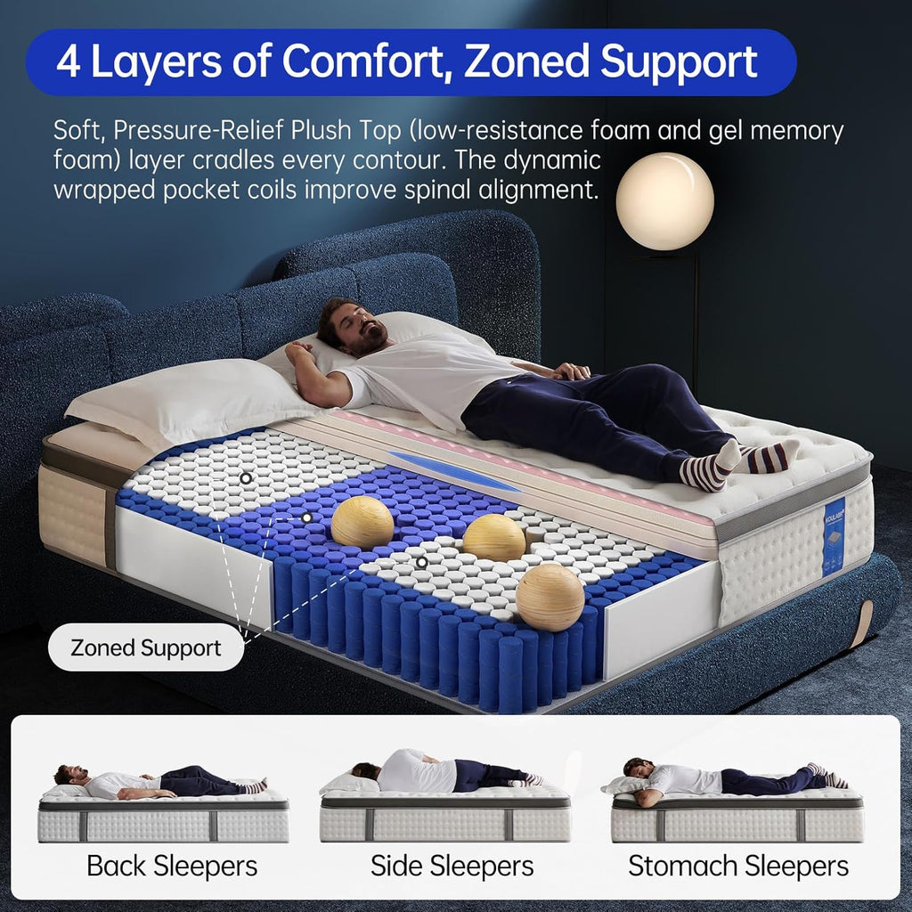 Matelas hybride Queen Size de 12 pouces en mousse à mémoire de forme et gel