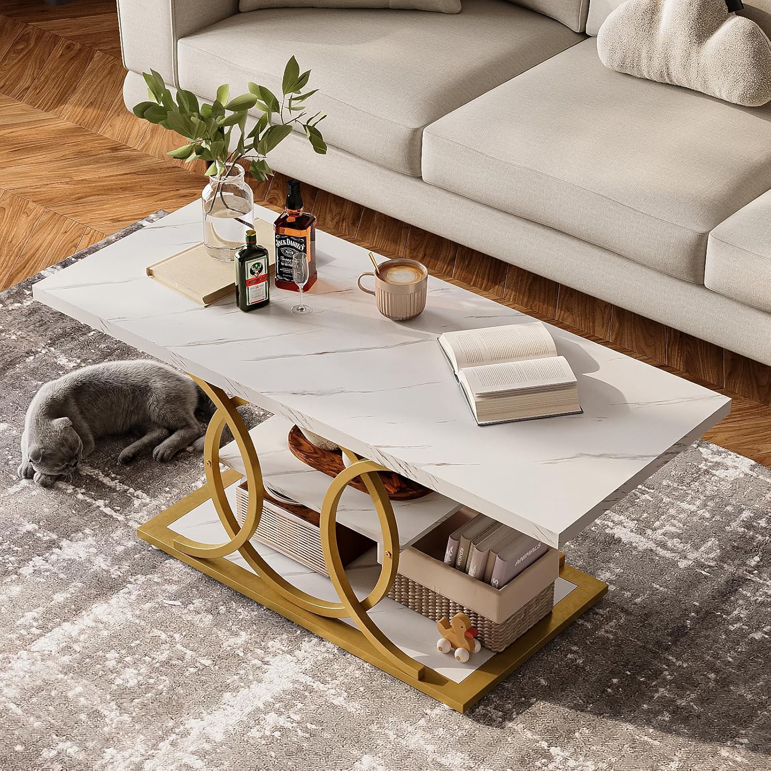 Table basse de style campagnard avec rangement GiftGo, style industriel