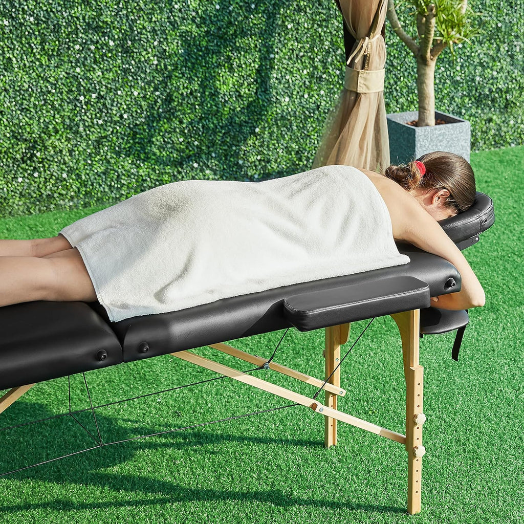 Yaheetech opklapbare massagetafel 70 cm, professioneel massagebed in 2 delen, massief houten tafelbank, cosmetische therapie, zwart 