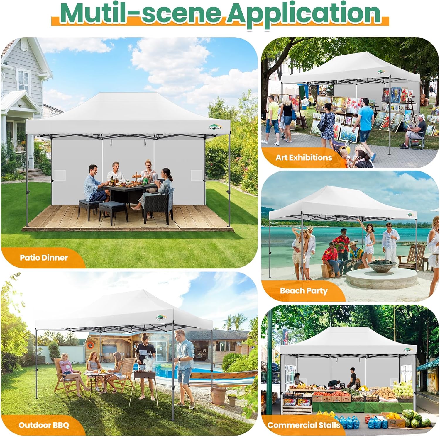 Tente pop-up robuste COBIZI 10x20 avec 6 parois latérales, facile à installer