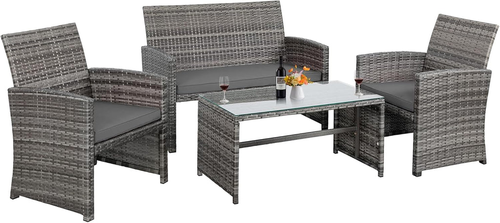 Ensemble de meubles de jardin en rotin Shintenchi 4 pièces, ensemble de conversation en osier