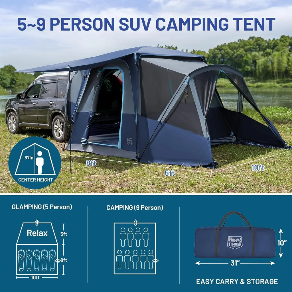 Tente SUV Timber Ridge 5 à 9 personnes avec porche et auvent pour camping familial