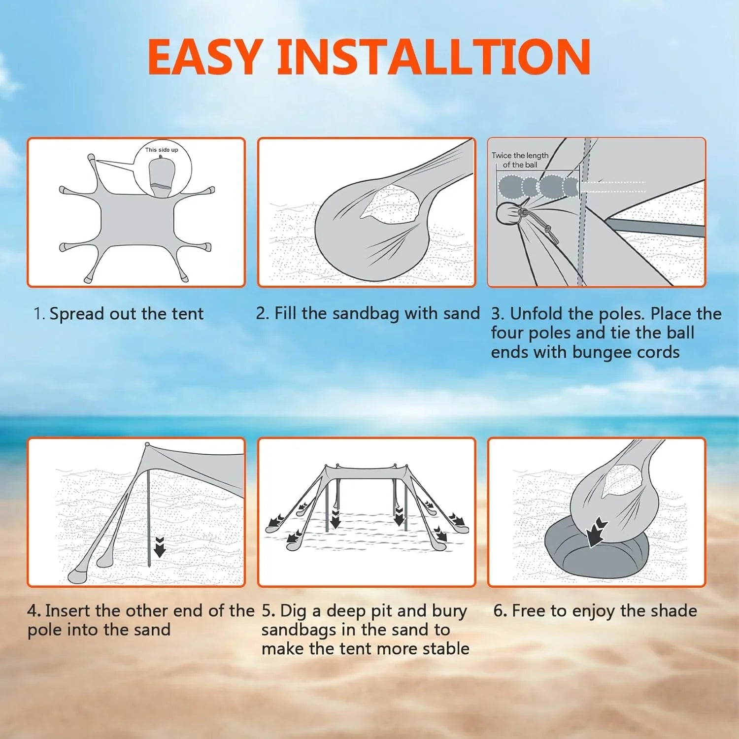 Auvent de tente de plage, auvent de tente de plage de 10 x 10 pieds, auvent robuste