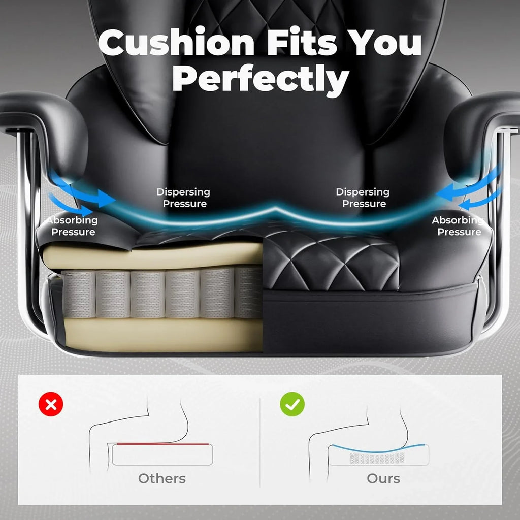 Grande chaise de bureau à dossier haut, chaise de jeu en cuir à dossier haut avec repose-pieds