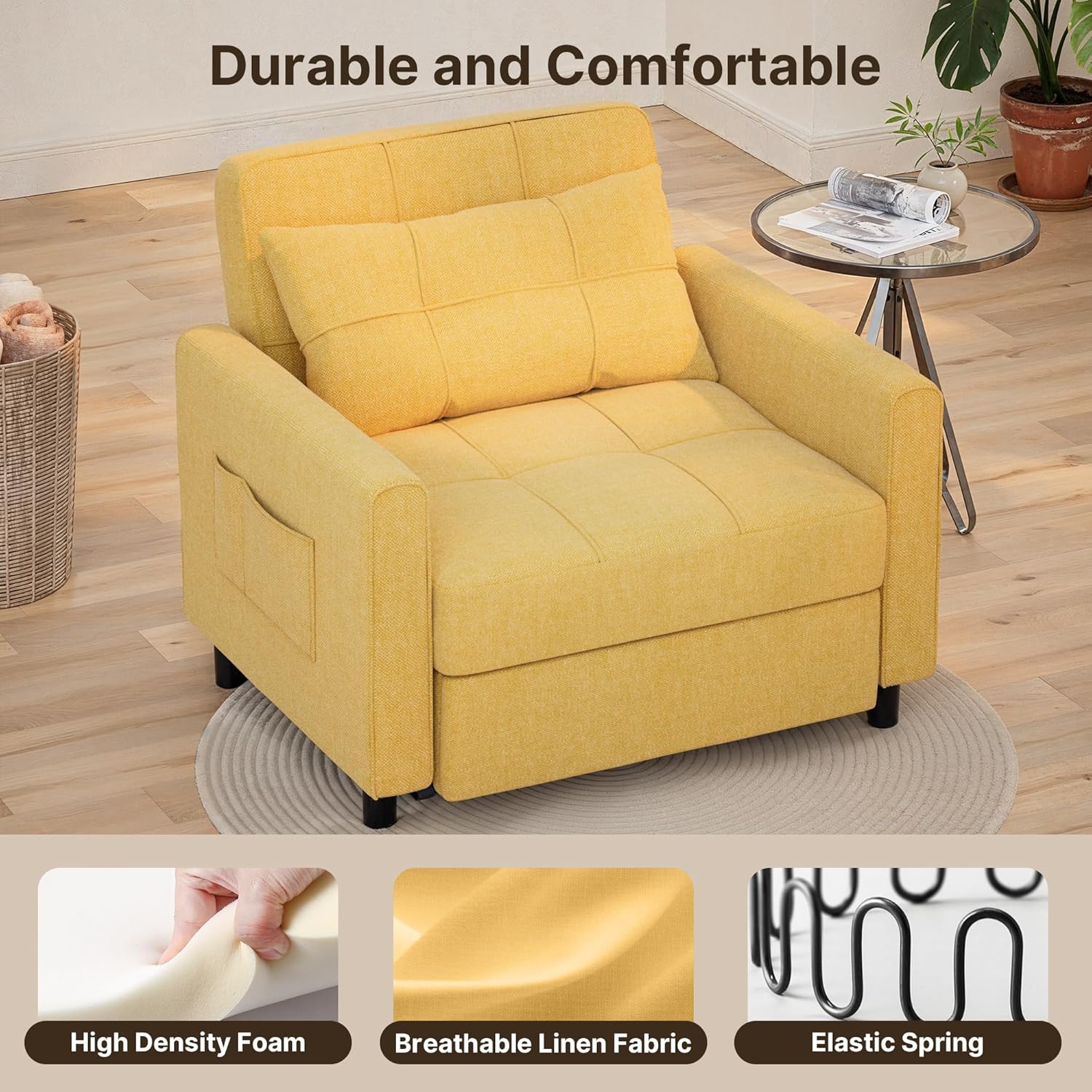 Canapé-lit convertible 3 en 1, convertible en lit simple gigogne avec dossier réglable, spacieux et multifonctionnel