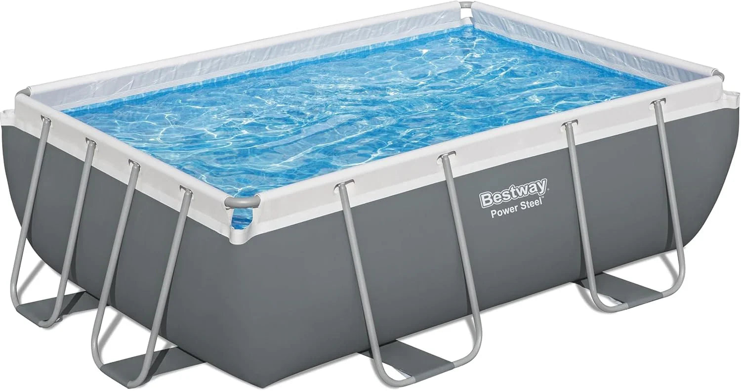 Piscine hors sol ovale Power Steel 4,3 m x 2,4 m x 100 cm | Comprend une pompe de filtration de 2070 litres, une échelle et un distributeur ChemConnect.