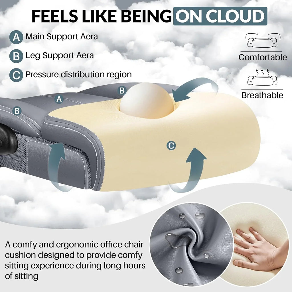 Chaise de bureau pivotante à pieds hauts, en cuir respirant, avec support lombaire