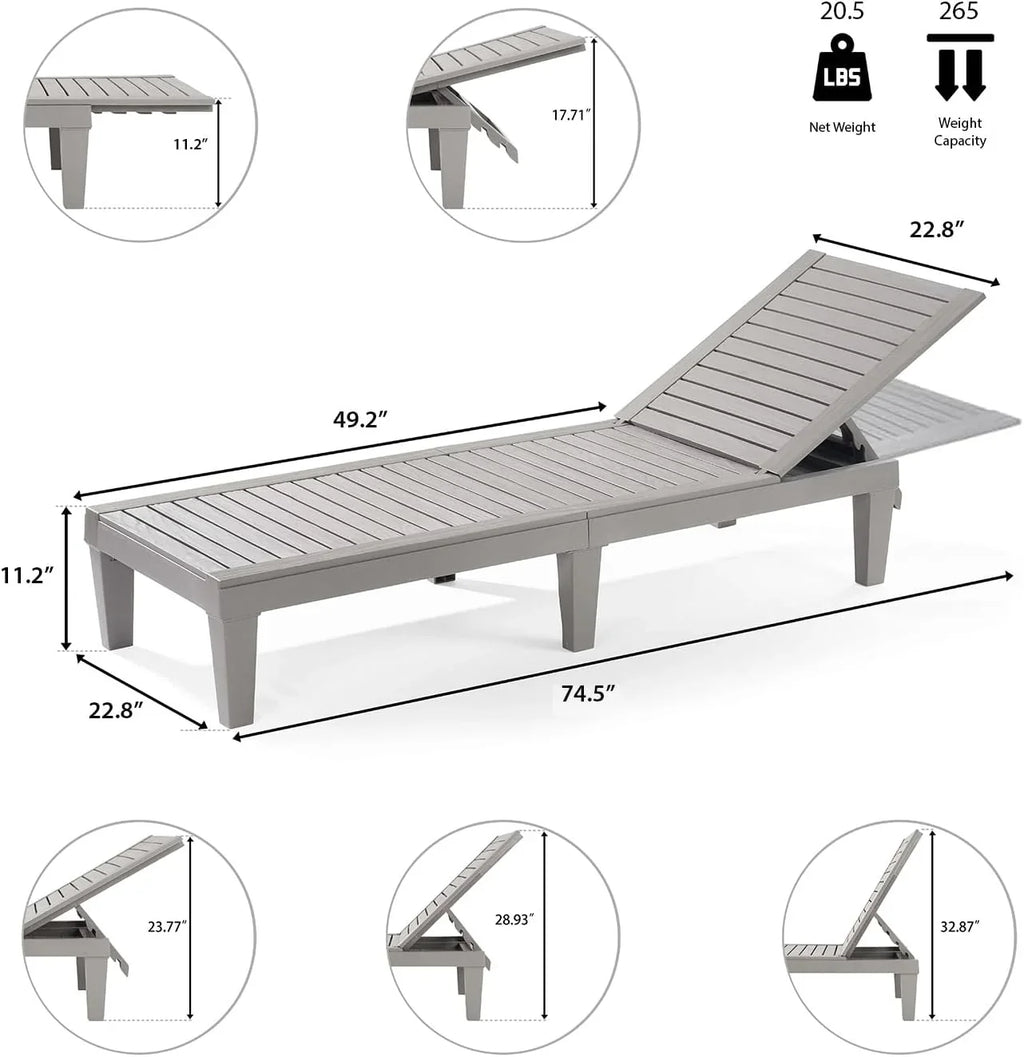 Chaises de patio - Ensemble de 2 chaises longues noires pour l'extérieur, chaise longue de jardin légère