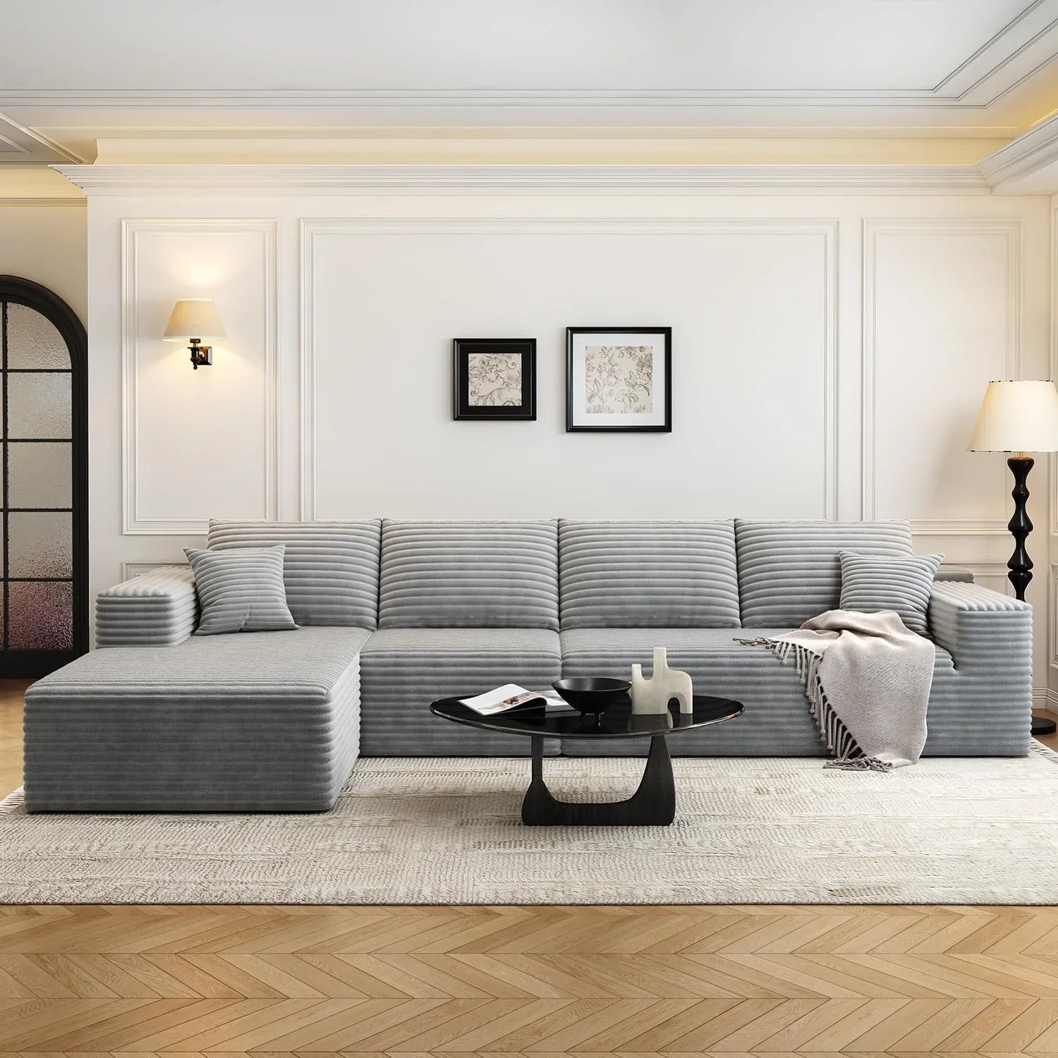 Canapé modulaire sectionnel Cloud de 107,5 pouces avec chaise longue en L, canapé rembourré minimaliste moderne, canapé d'angle à assise profonde