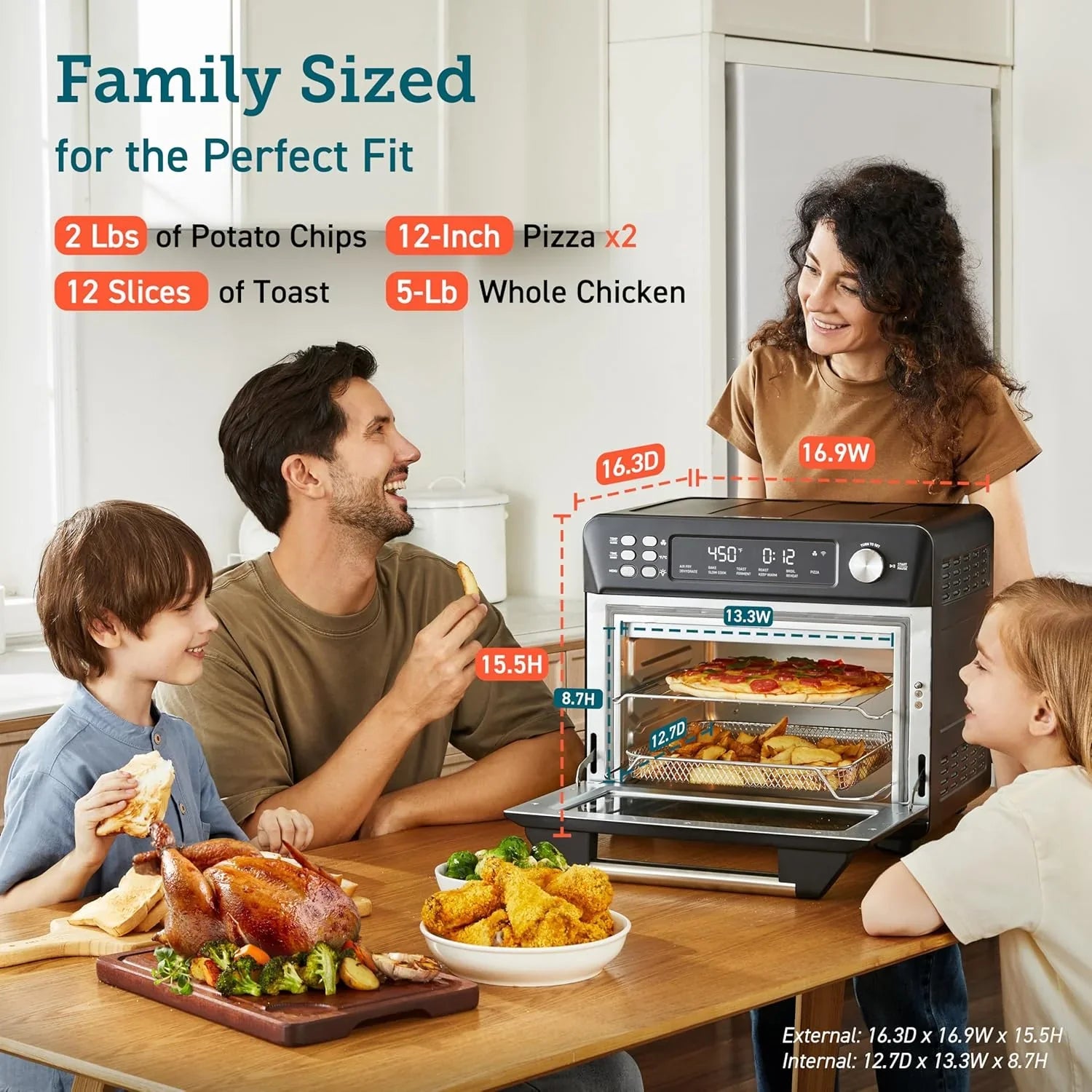 Four grille-pain combiné intelligent 12 en 1 COSORI, four à convection pour friteuse à air, cuisson au four, rôtissage, réchauffage, grillage, déshydratation, 75 recettes et 3 accessoires, 26 pintes