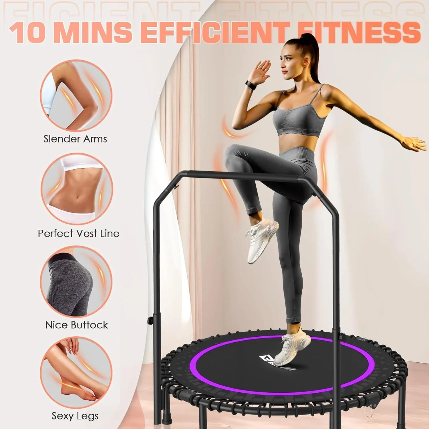 Mini-trampoline pliable BCAN 450/550 lb, trampoline de fitness 40"/48" stable et silencieux