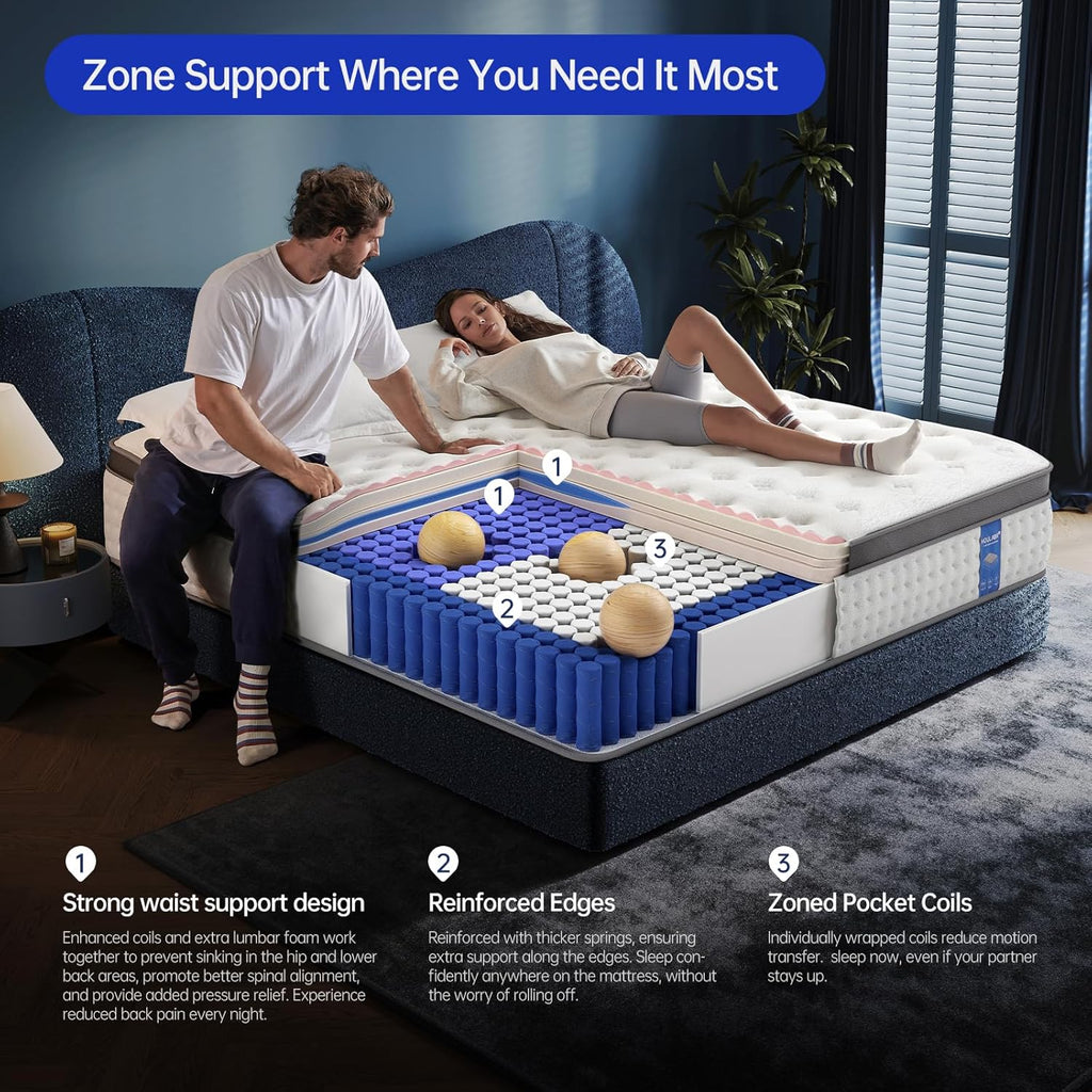 Matelas hybride Queen Size de 12 pouces en mousse à mémoire de forme et gel