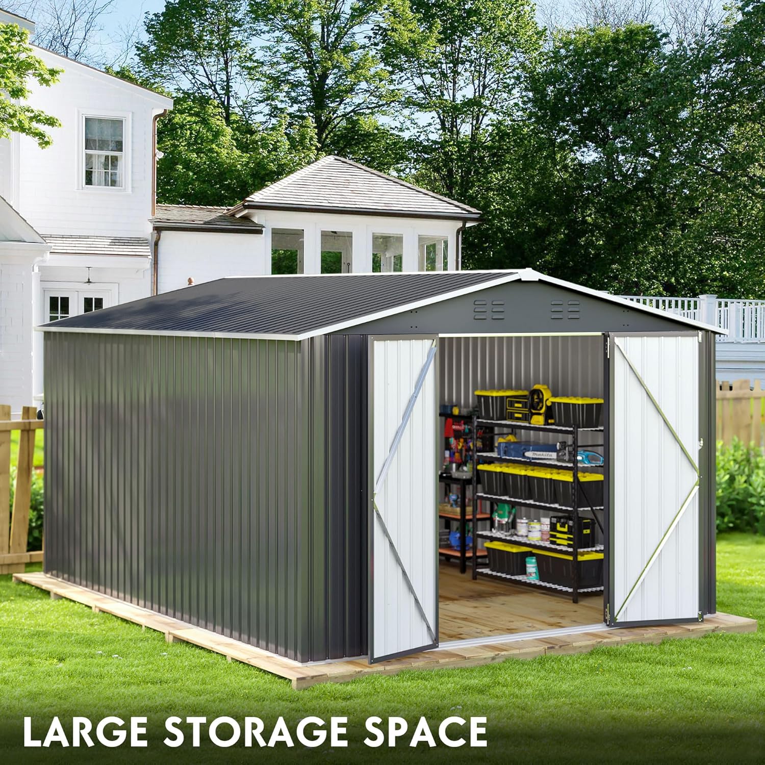 Abri de jardin extérieur Polar Aurora 8 x 12 pi, abri de jardin en métal avec structure modernisée, abris à outils pour jardin, terrasse, pelouse, noir