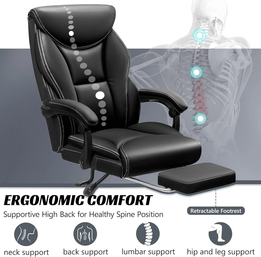 Chaise de bureau pivotante à pieds hauts, en cuir respirant, avec support lombaire