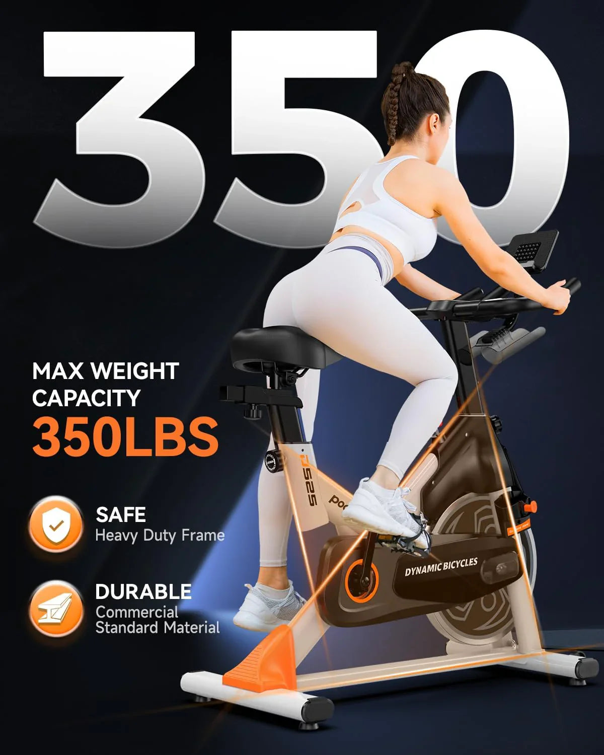 Vélo d'appartement Pooboo, résistance/frein magnétique réglable, transmission par courroie silencieuse