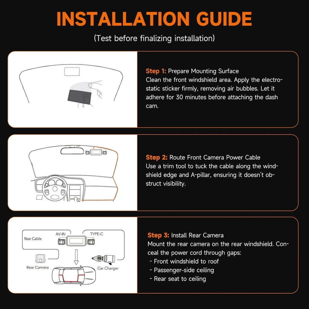 Caméra embarquée 360° 4 canaux FHD 4 x 1080p Wi-Fi GPS Commande vocale, caméra embarquée frontale 2K + 1080p x 2, avec carte SD 64 Go, vision nocturne, mode stationnement 24h/24