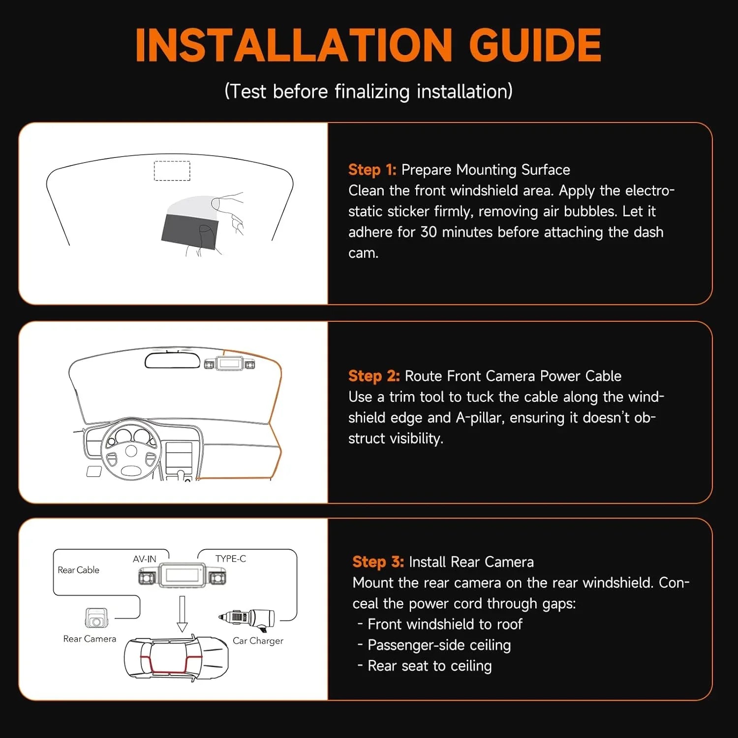 Caméra embarquée 360° 4 canaux FHD 4 x 1080p Wi-Fi GPS Commande vocale, caméra embarquée frontale 2K + 1080p x 2, avec carte SD 64 Go, vision nocturne, mode stationnement 24h/24
