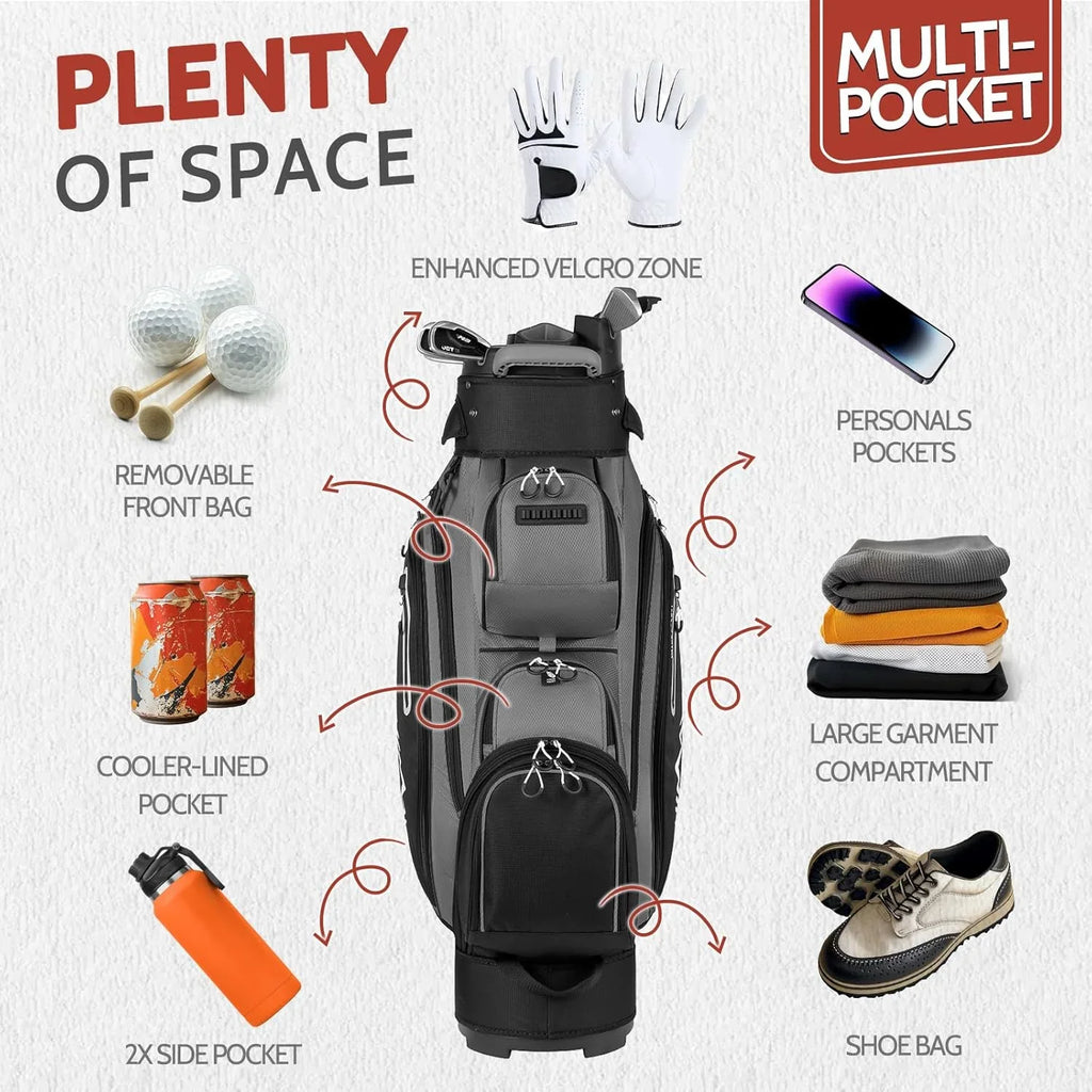 Sac de golf chariot Pro 14 compartiments avec compartiments sur toute la longueur, sac de golf pour homme