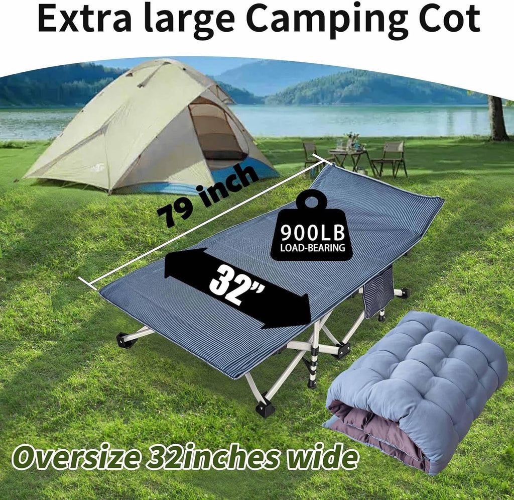 Lot de 2 lits de camping avec matelas, lits de couchage confortables, lits de camping pour adultes, lits pliants pour 2 personnes, lits de couchage robustes