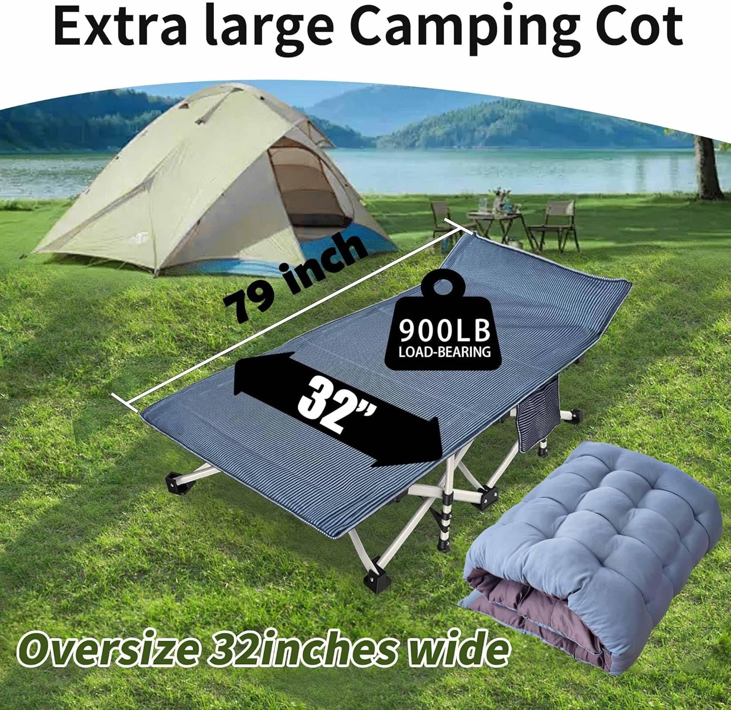 Lot de 2 lits de camping avec matelas, lits de couchage confortables, lits de camping pour adultes, lits pliants pour 2 personnes, lits de couchage robustes