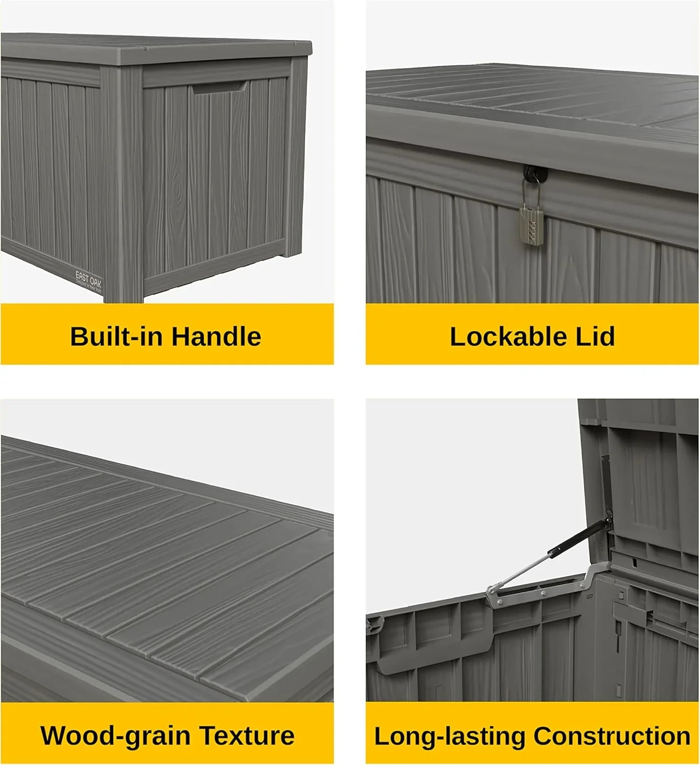 Coffre de rangement extérieur EAST OAK, coffre de terrasse de 60 gallons, utilisation intérieure et extérieure, bac de rangement en résine imperméable