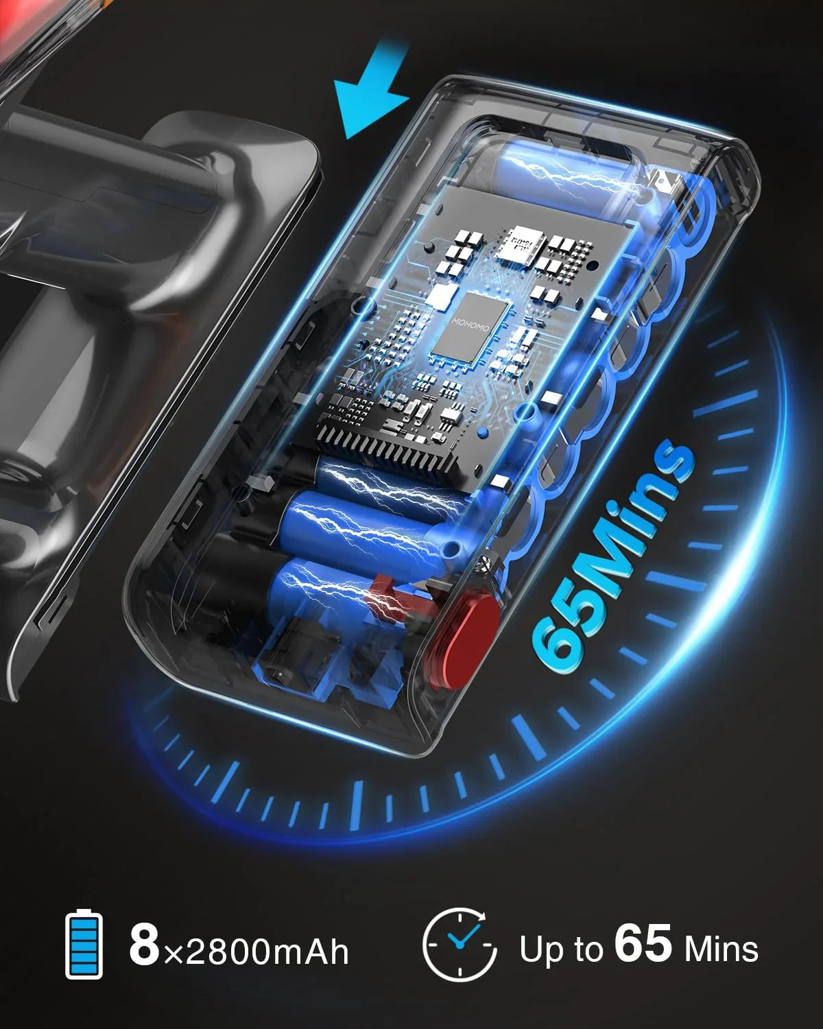 Aspirateur sans fil, 580 W, 48 kPa, 65 min, pour usage domestique, balai automatique