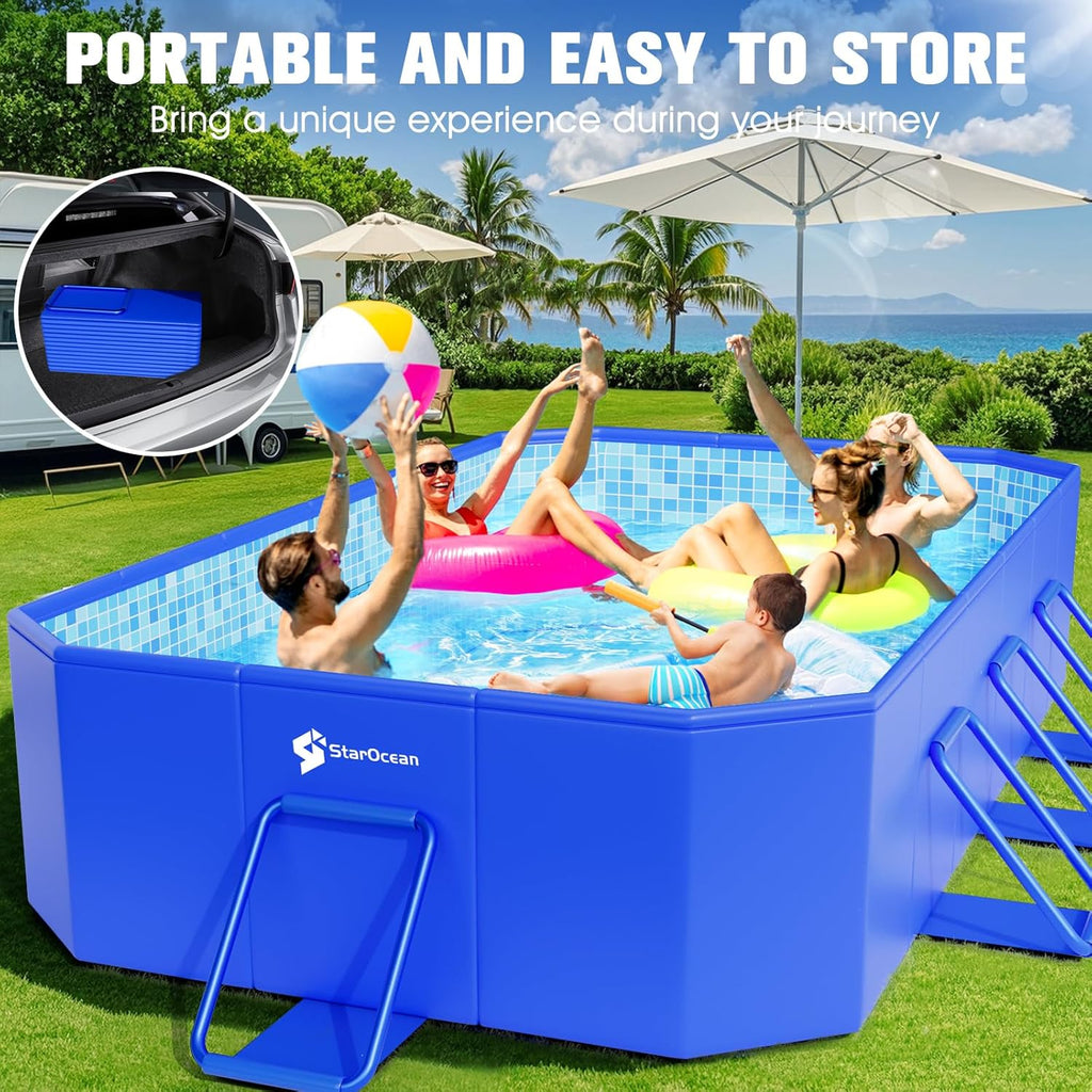 Piscine pliable, grande piscine non gonflable pour enfants, piscine pliable pour adultes, coque en plastique dur, extra large, épaisse, piscine pliable portable pour enfants